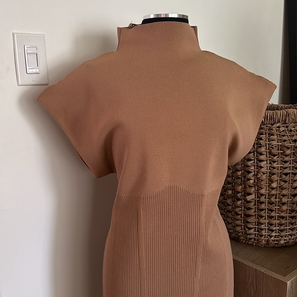 NWT Anthropologie Mock Neck Tan Mini Dress XL - Picture 3 of 16